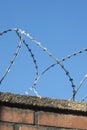Detail of a barbed wire on a wall