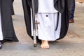 Detail of the bare foot of a nazarene or penitent doing his penance station in the Holy Week procession Royalty Free Stock Photo