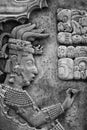 Mayan bas-relief sculpture, Palenque, Mexico in black and white. Royalty Free Stock Photo