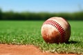 detail of a baseball glove with ball on a field Royalty Free Stock Photo