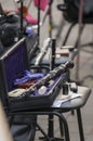 Detail of the bassoon closeup in dark colors. Royalty Free Stock Photo