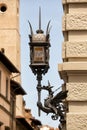 Detail of beautiful ornate street lamp and wrought iron fixture, Florence Royalty Free Stock Photo