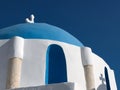 A detail of a beautiful small Greek church, highlighting it`s blue dome. Royalty Free Stock Photo
