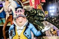 Detail of the beautiful and traditional Fallas, colorful monuments manufactured to be burned in the night of San Jose