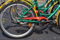 Detail of bicycles of the Girocleta service in Girona, Spain