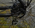 Detail from black bike, a hydraulic disc brake Royalty Free Stock Photo