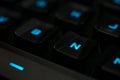 The detail of the black mechanical backlighted keyboard caps