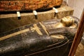 Detail of black sarcophagus of the Egyptian mummy