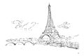 Detail Black and white Manual Sketch Eiffel Tower cloud and gate at Paris