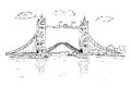 Detail Black and white Manual Sketch London Brigde cloud and gate england