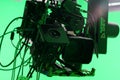 detail of a blackmagic ursa cinema camera on a crane with trackman ricoh camera tracking system Royalty Free Stock Photo