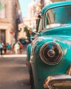 Detail of a blue car in streets of Havana Royalty Free Stock Photo