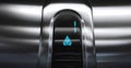 Detail of blue led with number one of elevator that go up from first to second floor, business and technology