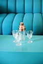 Detail of blue sofa and coffee table Royalty Free Stock Photo
