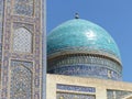 Blue turquoise dome of the Mir-i-Arab madrasha to Bukhara in Uzbekistan.