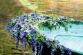 Detail of boat, decoration flowers, lupine. Outdoor Royalty Free Stock Photo