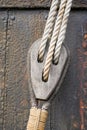 Detail on a boat. Rope on a wooden boat Royalty Free Stock Photo