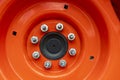 Detail of the bolts on the rim of a tractor wheel Royalty Free Stock Photo