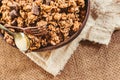 Detail of bowl full of granola with chocolate chips for a healthy breakfast