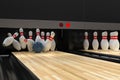 Bowling ball hitting all 10 pins, in a Strike Royalty Free Stock Photo