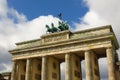 Detail of Brandenburg Gate Quadriga in Berlin, Germany Pariser Platz sunny day Royalty Free Stock Photo