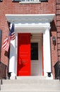 Luxury House Detail Red Door and American Flag