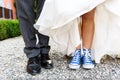 Detail bride and groom wedding shoes