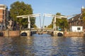 Detail of bridge canal in Amsterdam at sunset