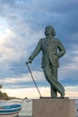 Detail of a bronze life-size statue to famous Salvador Dali in Cadaques, Spain