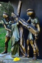 Detail of bronze religious sculptural group of fourth Station Of The Cross, Jesus meets his Mother.