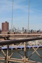 Detail of the Brooklyn Bridge with view of Manhattan Royalty Free Stock Photo