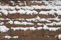 Detail of brown brickwall with snow