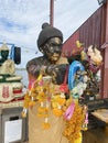 Detail of Buddha gold statues and statue of The famous monk named Luang Pu Mun in Chachoengsao at Thailand