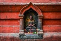 Detail of Buddha statue on Swayambhu temple, Kathmandu