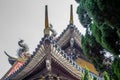 Detail of a Buddist temple in Wenzhou in China, lantern, roof and dragons - 3 Royalty Free Stock Photo