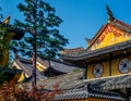 Detail of a Buddist temple in Wenzhou in China, lantern, roof and dragons - 5 Royalty Free Stock Photo