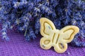 Detail on Butter Biscuits Cookies with Lavender Butterfly shape Royalty Free Stock Photo