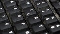 Detail of the buttons of a dusty black plastic european computer keyboard Royalty Free Stock Photo