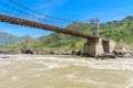 Detail of cable-stayed bridge over river Katun in Altai Royalty Free Stock Photo