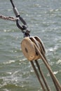 Detail of the cables and pulley of a Tjalk Royalty Free Stock Photo