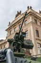 Detail of cannon tube (machine gun) and armored military vehicle Royalty Free Stock Photo