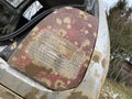 The detail of the car completely dirty by mud after the drag race