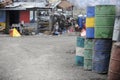 Detail of car waste with barrels and other parts of garbage