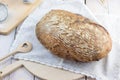 Detail on a Caraway rye bread with rye flour, cob and heart spoon