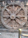 Detail of carved chariot wheel from the Konark Sun Temple, Odisha
