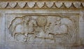 Detail of carved relief at Gatore Ki Chhatriyan in Jaipur, Rajasthan, India.