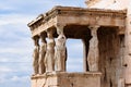 Detail of Caryatid Porch on the Acropolis in Athens, Greece. Ancient Erechtheion or Erechtheum temple. World famous landmark at Royalty Free Stock Photo