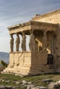 Detail of caryatids statues on the Parthenon on Acropolis Hill, Athens, Greece. Figures of the Caryatid Porch of the Erechtheion Royalty Free Stock Photo