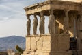 Detail of caryatids statues on the Parthenon on Acropolis Hill, Athens, Greece. Figures of the Caryatid Porch of the Erechtheion Royalty Free Stock Photo