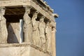 Detail of caryatids statues on the Parthenon on Acropolis Hill, Athens, Greece. Figures of the Caryatid Porch of the Erechtheion Royalty Free Stock Photo